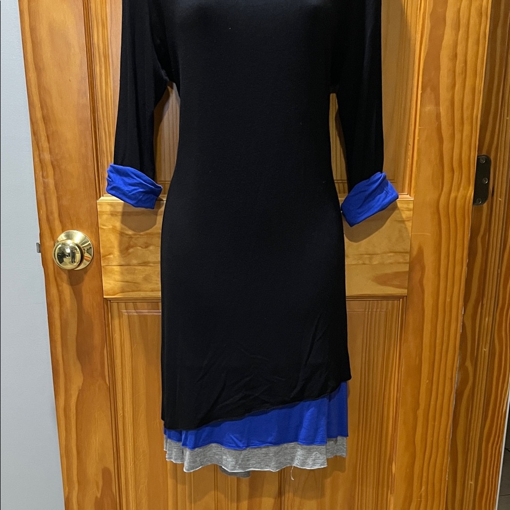 Cha Cha Vente Black Dress with Blue and Gray Accents - Picture 5 of 10